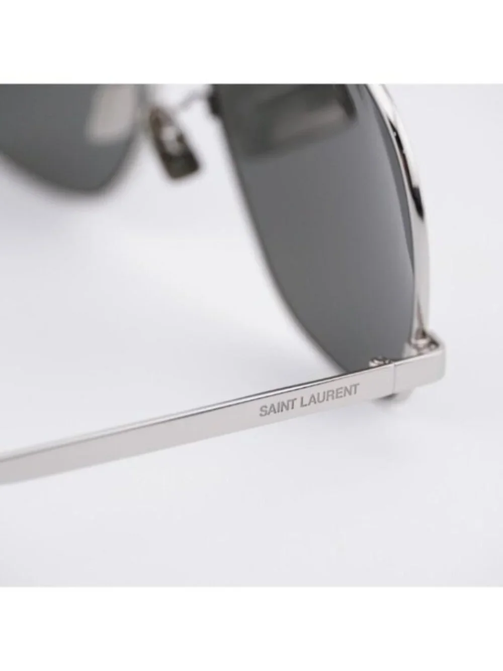 Saint Laurent SL653/F LEON 001 Sunglasses Silver Aviator Frame, Grey Lenses